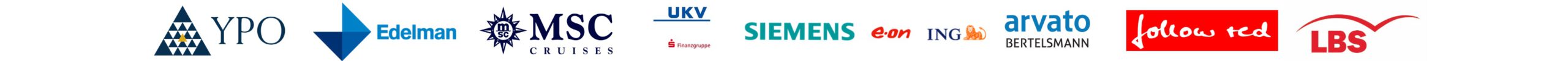 Logos Siemens Arvato Bertelsmann e.on ING Wenzel followred UKV SFinanzgruppe